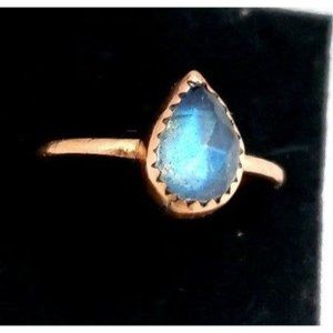 Labradorite crystal ring copper metalwork Genuine Natural pear shaped Labradorit